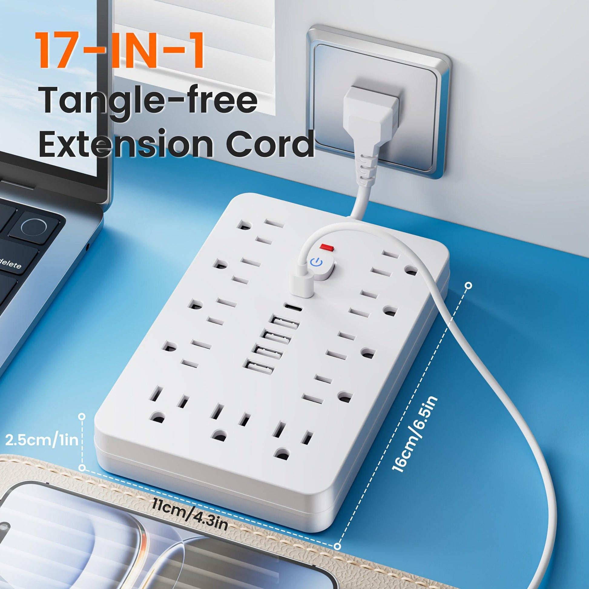 1pc Multi-Functional Surge Protection Power Strip With USB Port - 11 AC Outlets With 4 USB-A Ports And 2 Type-C Ports And Short Cord/5 FT/10 FT Extension Cord - For Office, Study, Home, And School Use - Power Socket With Over - Buy online at  Vibe In Cart.