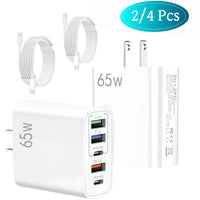 2/4pcs 20W USB C Fast Charger, Wall Charger Block, 5 Port Power Adapter with Data Cable, Compatible with Various Types Of Mobile Phones, White(The Five Ports Add Up to 65W) - Buy online at  Vibe In Cart.
