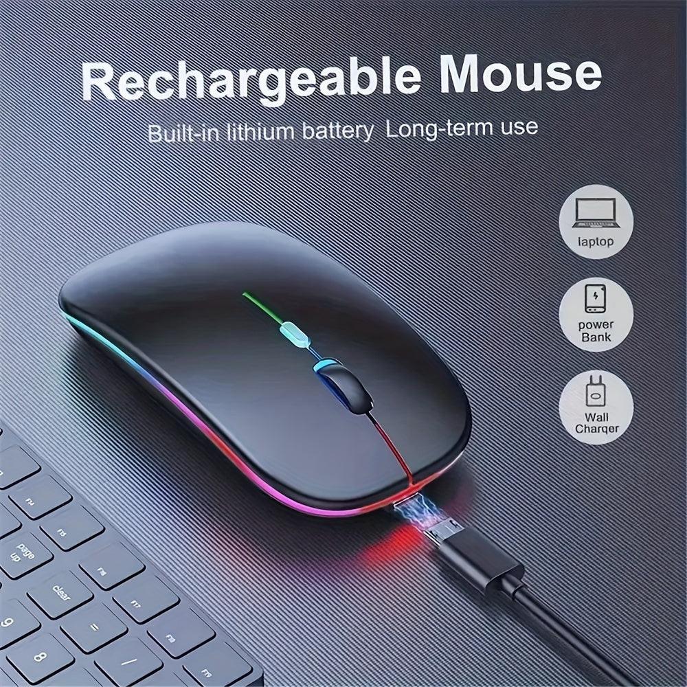 Rechargeable LED Backlit Wireless Mouse, Ultra-Thin 2.4G/5.2 Dual Mode Silent Portable USB Optical Gaming Mouse, Compatible with Laptop/Desktop/Tablet, Ambidextrous Design, 500mAh Battery, Type-C Charging, No Charger Included - Buy online at  Vibe In Cart.