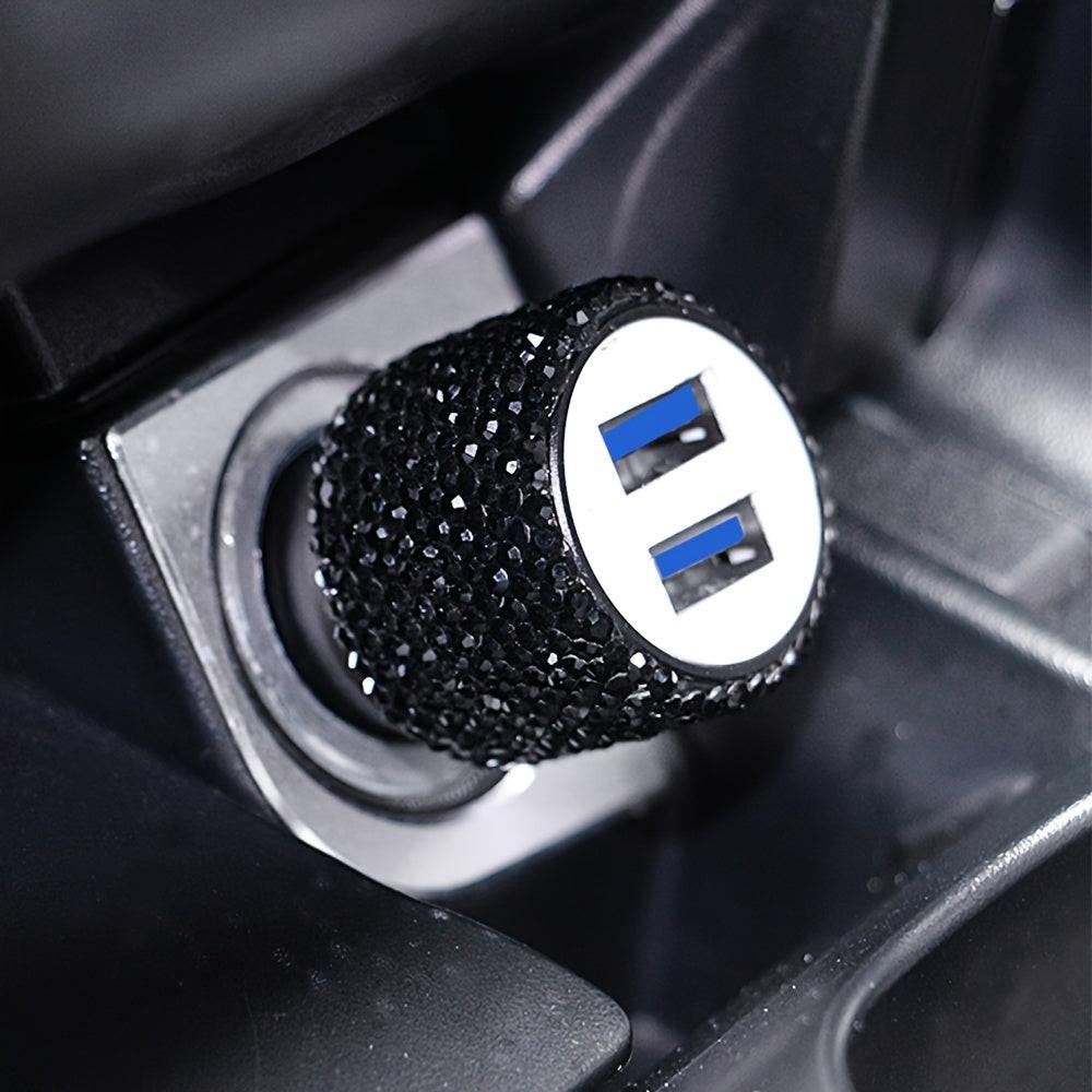 [Shiny Diamond Car Charger] Shiny Artificial Diamond Car Charger | Dual USB Ports, Lightweight Aluminum Alloy, Male to Male Connector, 12-24V Power Adapter, Car Interior Decor & Safety Hammer, Without Battery, Vehicle Accesso - Buy online at  Vibe In Cart.