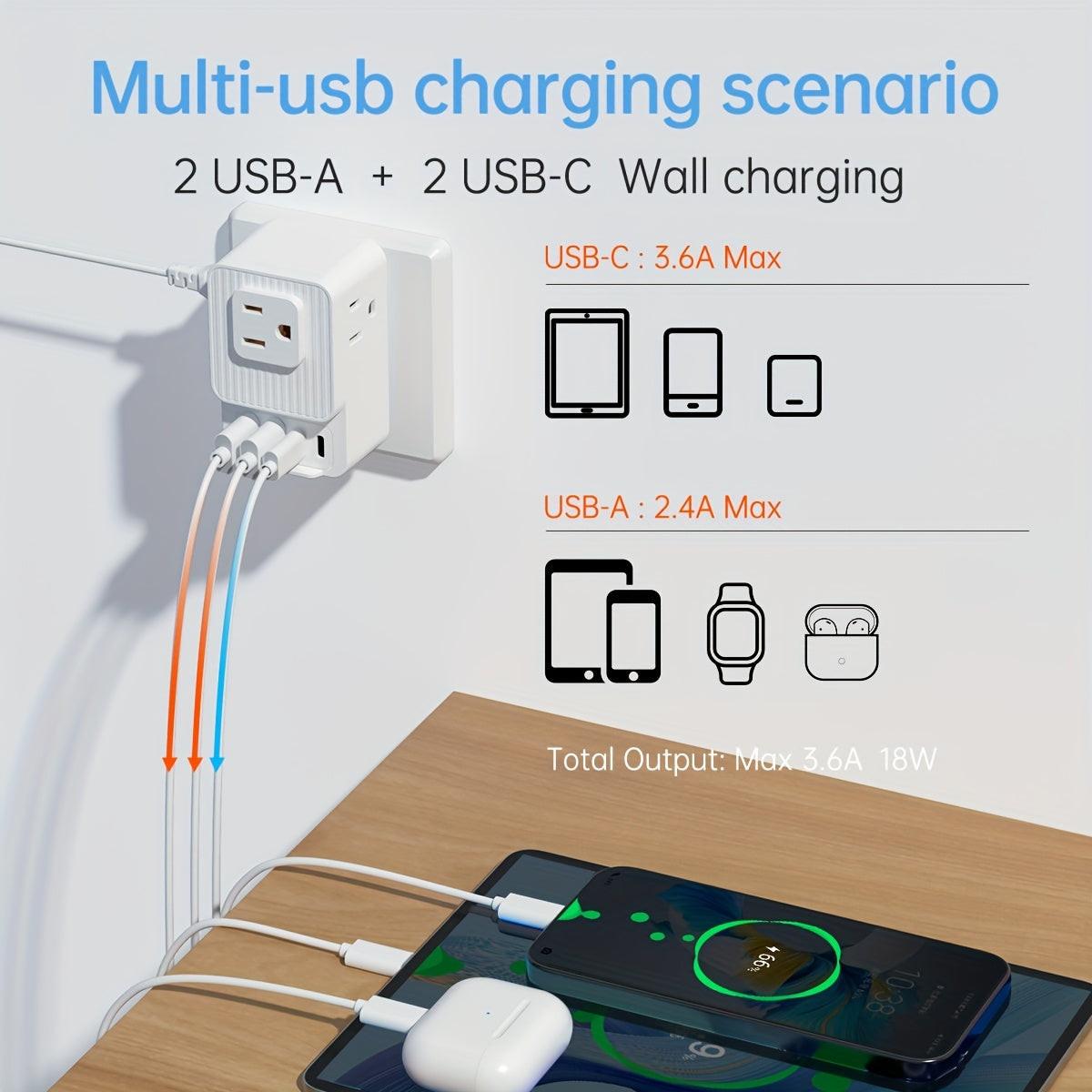 Portable Multifunction 7-in-1 Multi-Plug Outlet Extender with 3 Wide AC Outlets, 2 USB-A Ports and 2 USB-C Ports, Compact Power Strip Outlet Extender for Travel Home Office Dorm Essentials - Buy online at  Vibe In Cart.