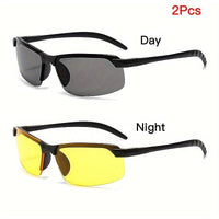 2pcs, Outdoor Driving Glasses (1 Pair Of Daytime Vision+1 Pair Of Nighttime Vision), Enhance Visibility, Anti Glare, Half Frame Design, Comfortable And Safe for Night Driving And Racing Enthusiasts - Buy online at  Vibe In Cart.