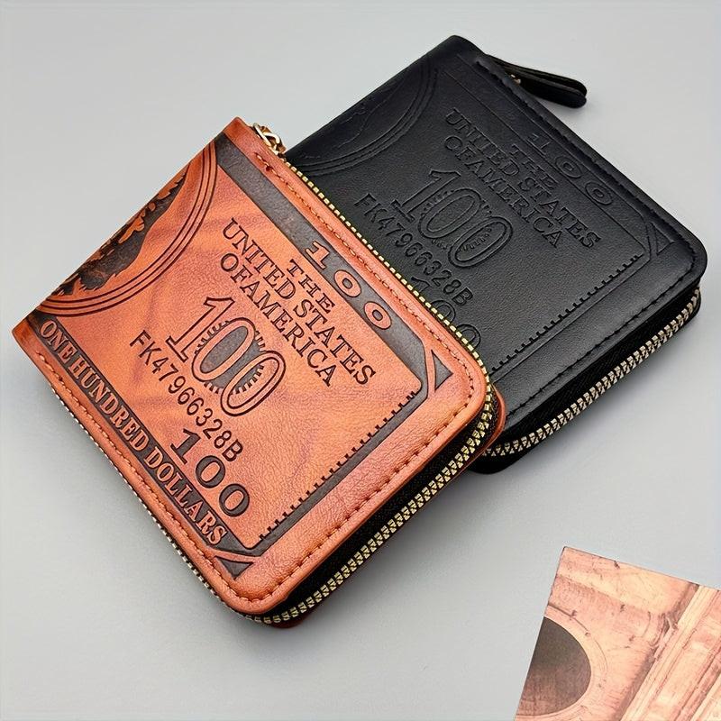 Men'S Faux Leather Zipper Wallet, Street Style, Black, Ultra Light, Retro Printed, USD Short Zipper Cross Border, with Grommets, Non-Braided Weaving, Hand Wash or Professional Dry Clean, for Friends, Husbands, Commuting, Busi - Buy online at  Vibe In Cart.