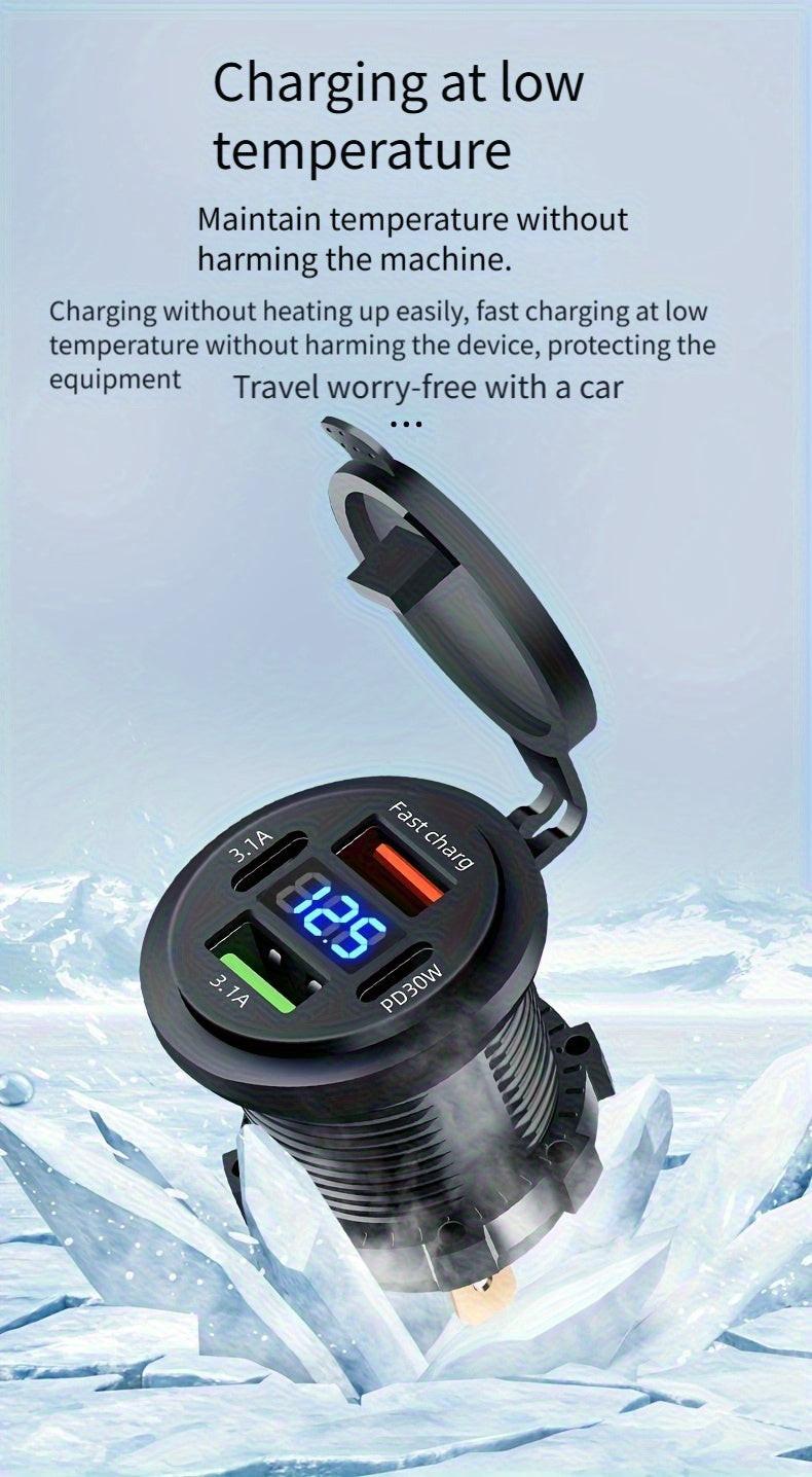 120W Super Fast Charging Charger Power Socket 4-in-1 Port Charger Socket 12V-24V-40V Car Power Socket PD30W with Digital Display Voltage Charger Suitable for Installation in Cars/Motorcycles/Trucks/RVs/Ships, Compatible with - Buy online at  Vibe In Cart.