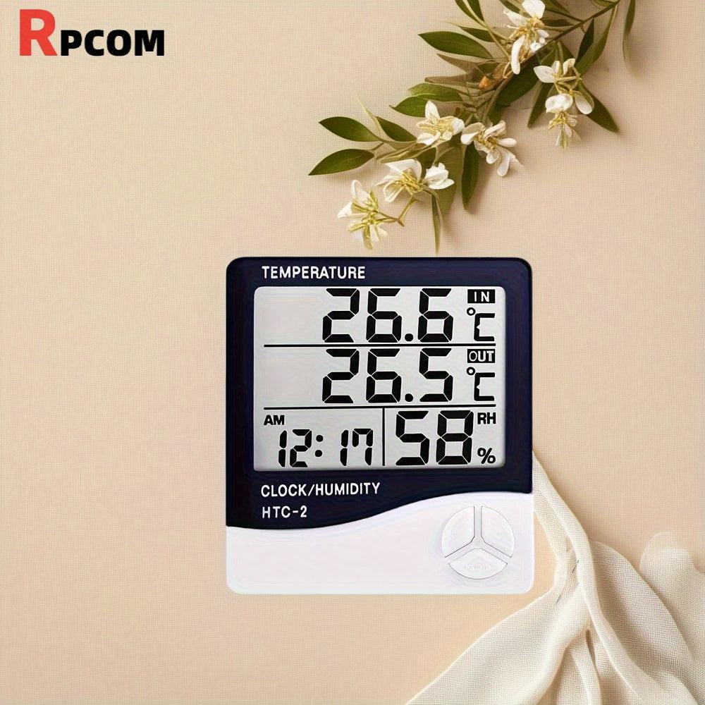 HTC-2 Temperature And Humidity Monitor with Clock, Alarm, And Calendar, Digital Thermometer Hygrometer for Indoor And Outdoor Use, Includes Back Stand for Home Or Office - Buy online at  Vibe In Cart.