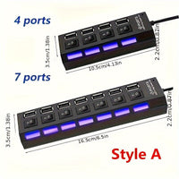 [Usb Adapter Hub] 1pc 7 Ports/ 4 Ports LED USB Adapter Hub Power On/ Off Switch For PC Laptop Computer - Buy online at  Vibe In Cart.