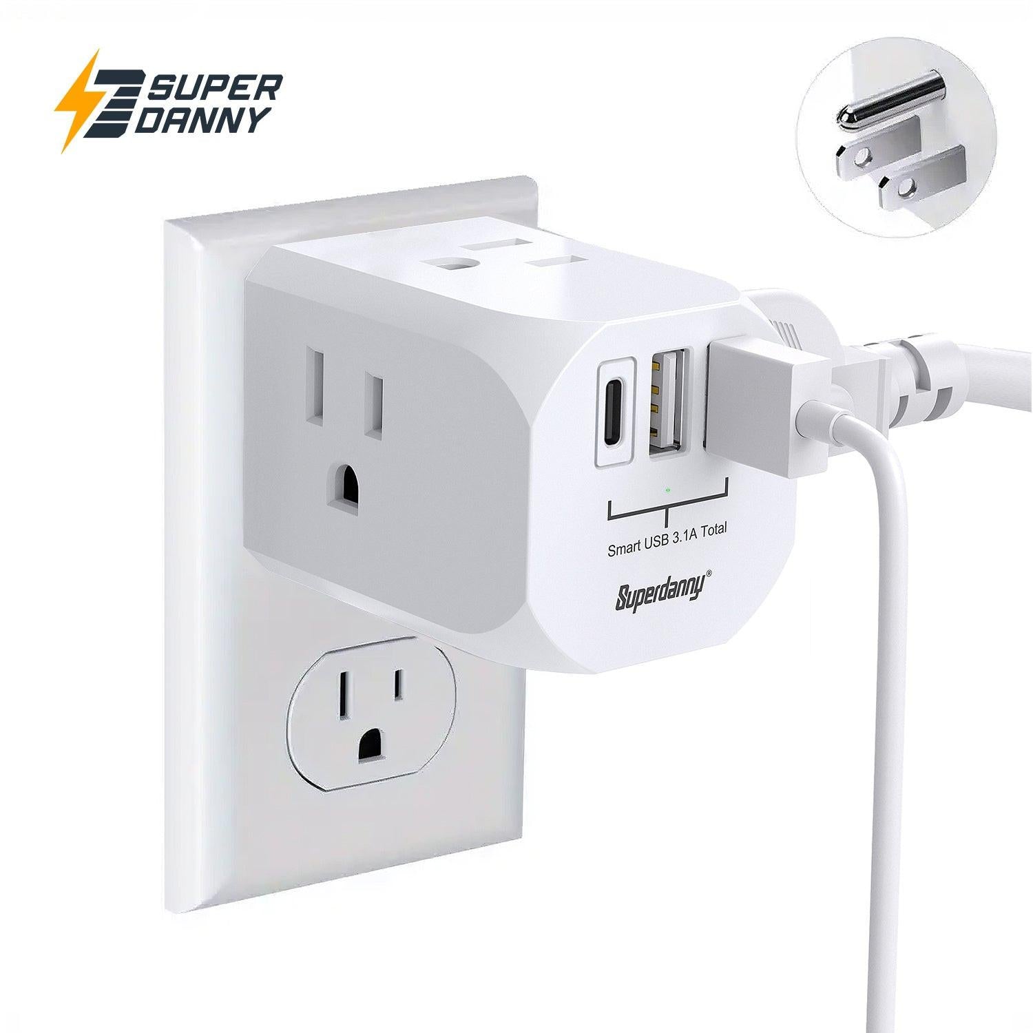 7 In 1 Multi Plug Outlet Extender With 3 USB Ports (1 USB-C) & 4 AC Outlets, 15A/1875W For Home, Office, Dorm & Travel - Ideal For Charging Multiple Devices - Buy online at  Vibe In Cart.