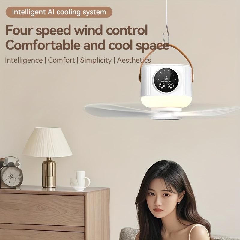 Portable Camping Fan with Light, Free Hook & Optional Tripod | Quiet USB Rechargeable Fan with Remote, Adjustable Speed & Brightness | Long Life, Outdoor Tent Fan for Bedroom, Dorm, Travel - Buy online at  Vibe In Cart.