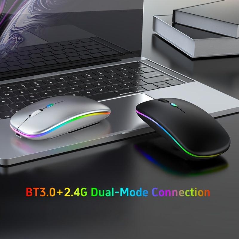 Set of 2 Ultra-Slim Wireless Backlit RGB Keyboard And Mouse, Featuring Dual Mode Connection with BT3.0 And 2.4G, Compatible with Multiple Systems, Ideal for Smartphones, Tablets, And Laptops, a Stylish Gift Option. - Buy online at  Vibe In Cart.
