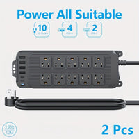 Compact Surge Protector Power Strip with 10 Outlets & 6 USB Ports (2 USB-C), 4ft Thin Flat Extension Cord, Ideal for Home, Office, Travel, and Dorm Use - US Plug, 110V-130V - Buy online at  Vibe In Cart.