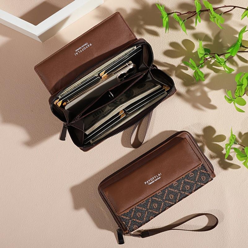 Classic PU Women'S Wallet, Long, Color-Block, Double-Layer Design, Zipper Closure, Zip Pocket, Photo Separation Layer, Nylon Lining, Continental Form Factor, with Positioning Printing for Women - Buy online at  Vibe In Cart.