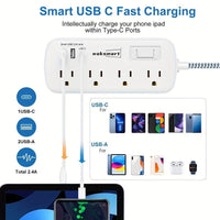 [Heavy-Duty | 8 AC Outlets] WAKSMART Heavy-Duty Power Strip | 8 AC Outlets, 3-Port USB Charging (1 USB-C Fast Charge), 5-Foot Braided Extension Cord, Wall Mount - Compact Charging Station for Office, Dorm, School - ETL - Buy online at  Vibe In Cart.