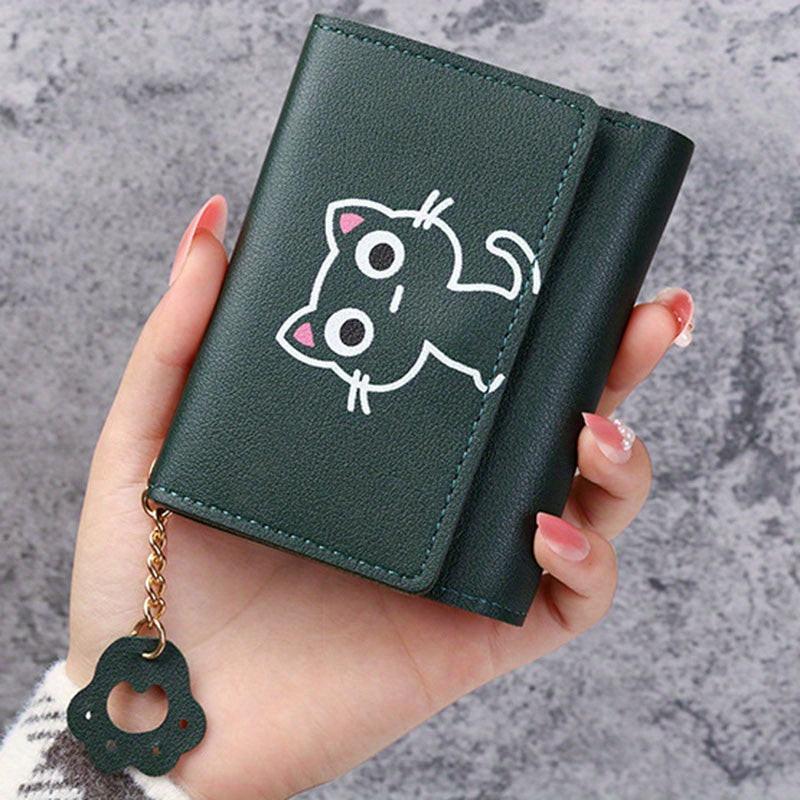 Cartoon Cat Print Girl Cute Coin Wallet PU Triple Fold Lady Card Bag Wallet Portable Document Storage Bag Student Coin Wallet Travel Wallet - Buy online at  Vibe In Cart.