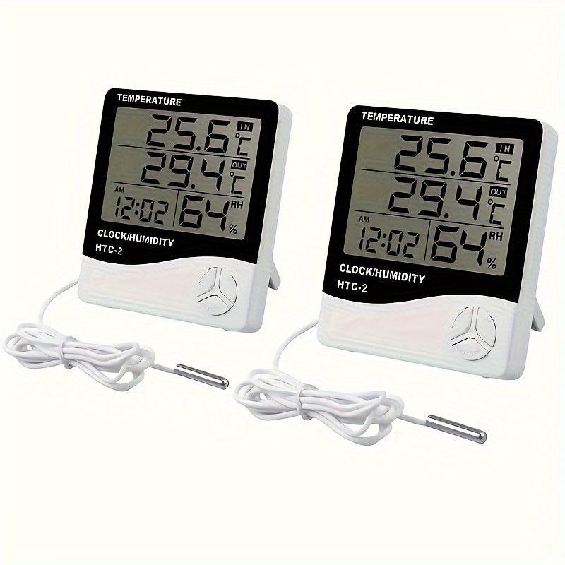 HTC-2 Temperature And Humidity Monitor with Clock, Alarm, And Calendar, Digital Thermometer Hygrometer for Indoor And Outdoor Use, Includes Back Stand for Home Or Office - Buy online at  Vibe In Cart.