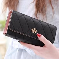 Women's Large-Capacity Tri-Fold Wallet with Zipper Closure - Elegant Rhombus Metal Crown & Design, Long Mini Leather Purse,  Leather Casual/Professional Wallet for Cash, Cards, IDs ( Zipper Pocket) - Buy online at  Vibe In Cart.