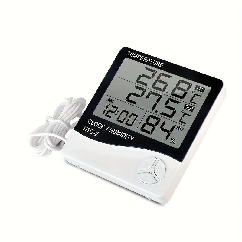 HTC-2 Temperature And Humidity Monitor with Clock, Alarm, And Calendar, Digital Thermometer Hygrometer for Indoor And Outdoor Use, Includes Back Stand for Home Or Office - Buy online at  Vibe In Cart.