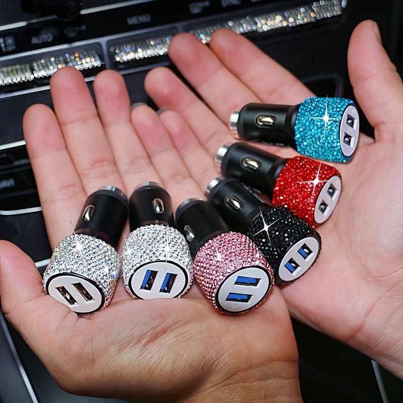 [Shiny Diamond Car Charger] Shiny Artificial Diamond Car Charger | Dual USB Ports, Lightweight Aluminum Alloy, Male to Male Connector, 12-24V Power Adapter, Car Interior Decor & Safety Hammer, Without Battery, Vehicle Accesso - Buy online at  Vibe In Cart.