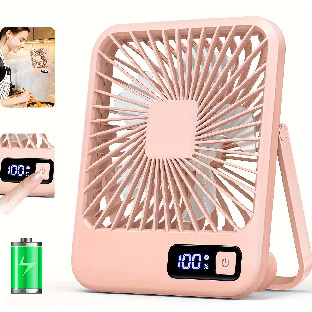 Portable USB Desktop Fan with Battery - Ultra-Quiet 5-Speed Adjustable & 180° Foldable Design, Digital Power Display, Polished Acrylic Finish, Compact for Home, Office, Travel, Air Conditioning, Portable Fan, Home Cooling, M - Buy online at  Vibe In Cart.