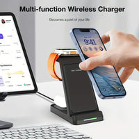 This Is a 3-In-1 Wireless Charging Station That Offers a 15W Fast Charging Capability. It Is Compatible with Iphone Models 16, 15, 14, 13, 12, 11, X, 8 Pro Max/Pro/Mini/Plus, As Well As The Iwatch Ultra 10/9/8, 7/6/5/4/3/2 SE - Buy online at  Vibe In Cart.