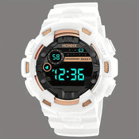 [HONORX Digital Sports Watch] HONORX Digital Sports Watch | Sleek Black with Rose Golden Accents, Silicone Band, Battery-Powered, Non-Waterproof, Casual Style with Easy-to-Read Display - Buy online at  Vibe In Cart.