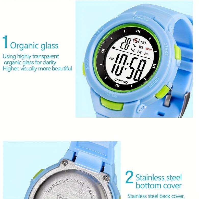 Kids Fashionable Sports Watch | 30m Water Resistance, Glow-in-the-Dark, Digital Display, Rubber Strap, Plastic Case, Button Battery, White Dial - Ideal for Boys and Girls, Perfect for School Supplies - Buy online at  Vibe In Cart.