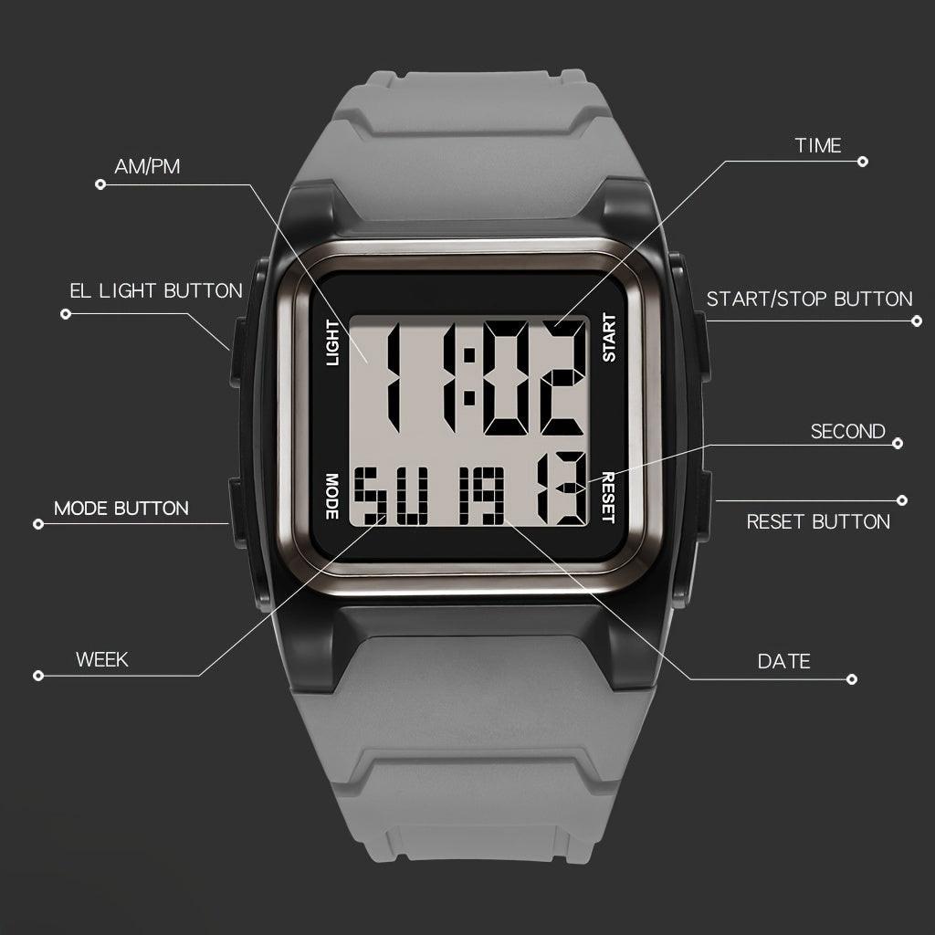 Stylish Square Large Screen Sports Electronic Watch, Night Light Wrist Watch, Suitable For Boys And Girls, Birthday Gift - Buy online at  Vibe In Cart.