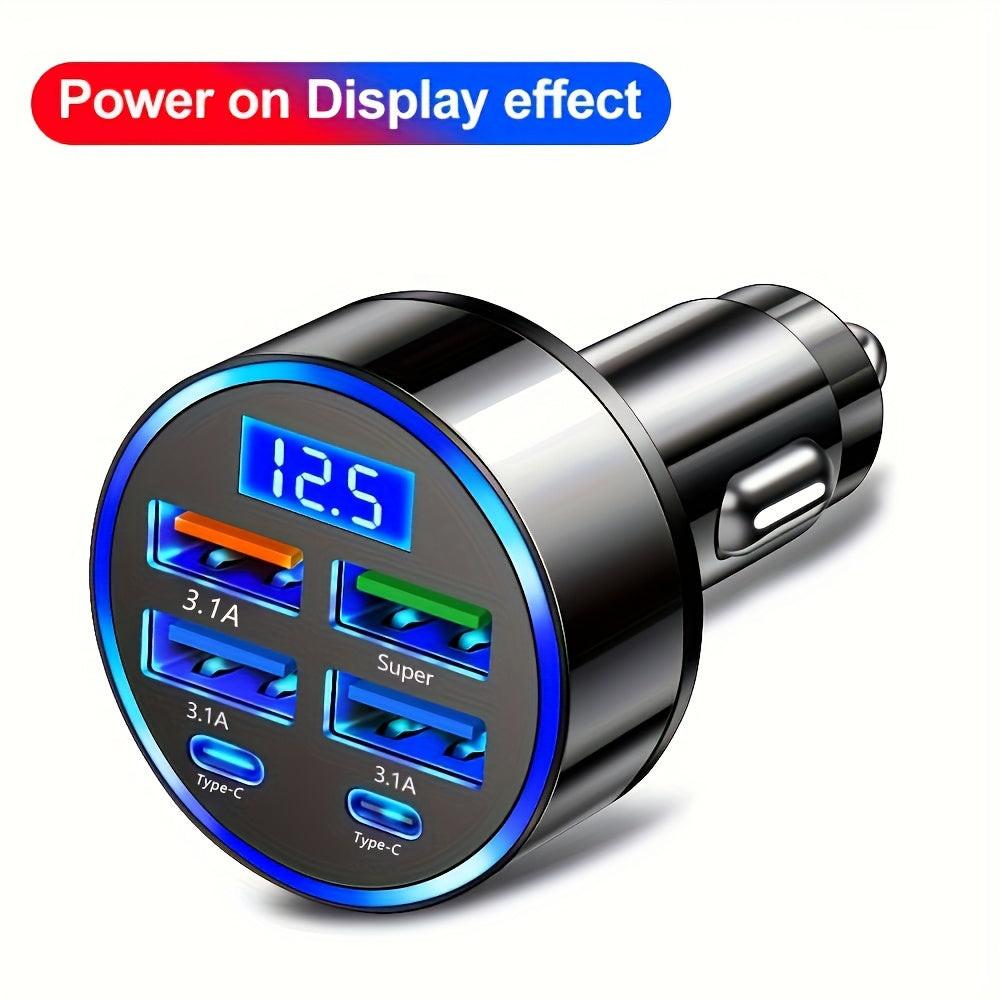 New Multi-Port Fast Charging Car Charger, Auto Charger, Quick Charge, 2PD with 4 USB Ports, Digital Display, Car Fast Charger, 6-in-1 Phone Charger Head, Car Phone Adapter Auto Accessory - Buy online at  Vibe In Cart.