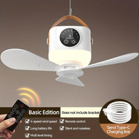 Portable USB Rechargeable Camping Fan with Light and Remote Control