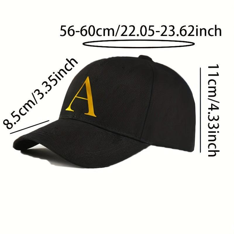 Unisex Polyester Baseball Cap | Adjustable Fit | Lightweight, Breathable & Quick-Dry | Golden Letter Print Embroidery 'M' or 'A' | Ideal for Outdoor Sports and Travel | Stylish Hip-Hop Dad Hat, Casual Wear Hat | Hiphop Style - Buy online at  Vibe In Cart.