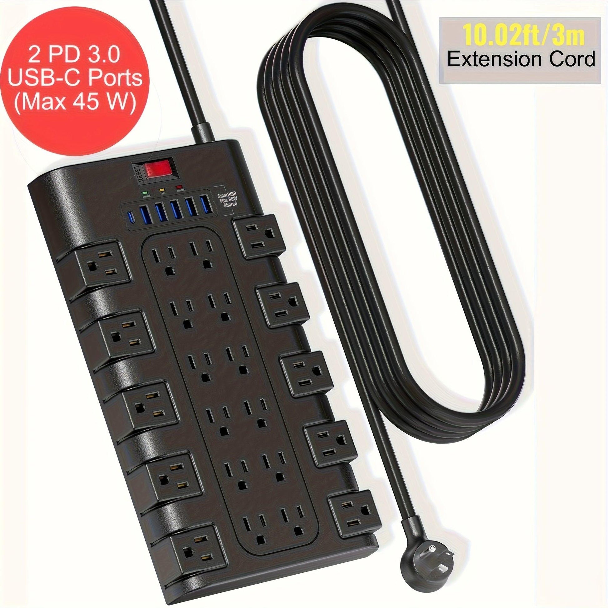 28-in-1 Surge Protector Power Strip with 22 Spacious AC Outlets(1875W/15A), 5/4 USB-A, 1/2 Type-C Ports, Control Switch, Overload Protection, Flat Plug Wall Mount, Space-Saving Extension Cord, Desk USB Charging Station for Ho - Buy online at  Vibe In Cart.