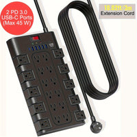 28-in-1 Surge Protector Power Strip with 22 Spacious AC Outlets(1875W/15A), 5/4 USB-A, 1/2 Type-C Ports, Control Switch, Overload Protection, Flat Plug Wall Mount, Space-Saving Extension Cord, Desk USB Charging Station for Ho - Buy online at  Vibe In Cart.