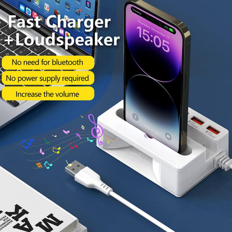 [65W Multi-Functional Charger] 65W Multi-Functional Charger | 1pc with 3 USB-A/1 USB-C Ports, Built-in Stand & Amplifier, USB Charging Station for Smartphones, Tablets, Smart Devices - Compact Power Strip, Modern Charging Hub - Buy online at  Vibe In Cart.