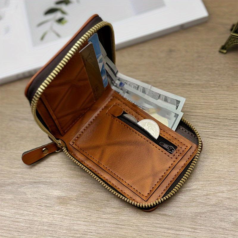 Men'S Faux Leather Zipper Wallet, Street Style, Black, Ultra Light, Retro Printed, USD Short Zipper Cross Border, with Grommets, Non-Braided Weaving, Hand Wash or Professional Dry Clean, for Friends, Husbands, Commuting, Busi - Buy online at  Vibe In Cart.