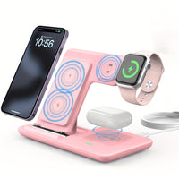 Foldable 3-in-1 Wireless Charging Station for Multiple Devices | Fast Charger Stand Dock for iWatch Series 9 8 7 6 SE 5 4 3 2, Ultra Airpods Pro 3 2, for iphone 17/16/15/14/13/12/11 - Magnetic Connector, USB Power, Brand: MIN - Buy online at  Vibe In Cart.