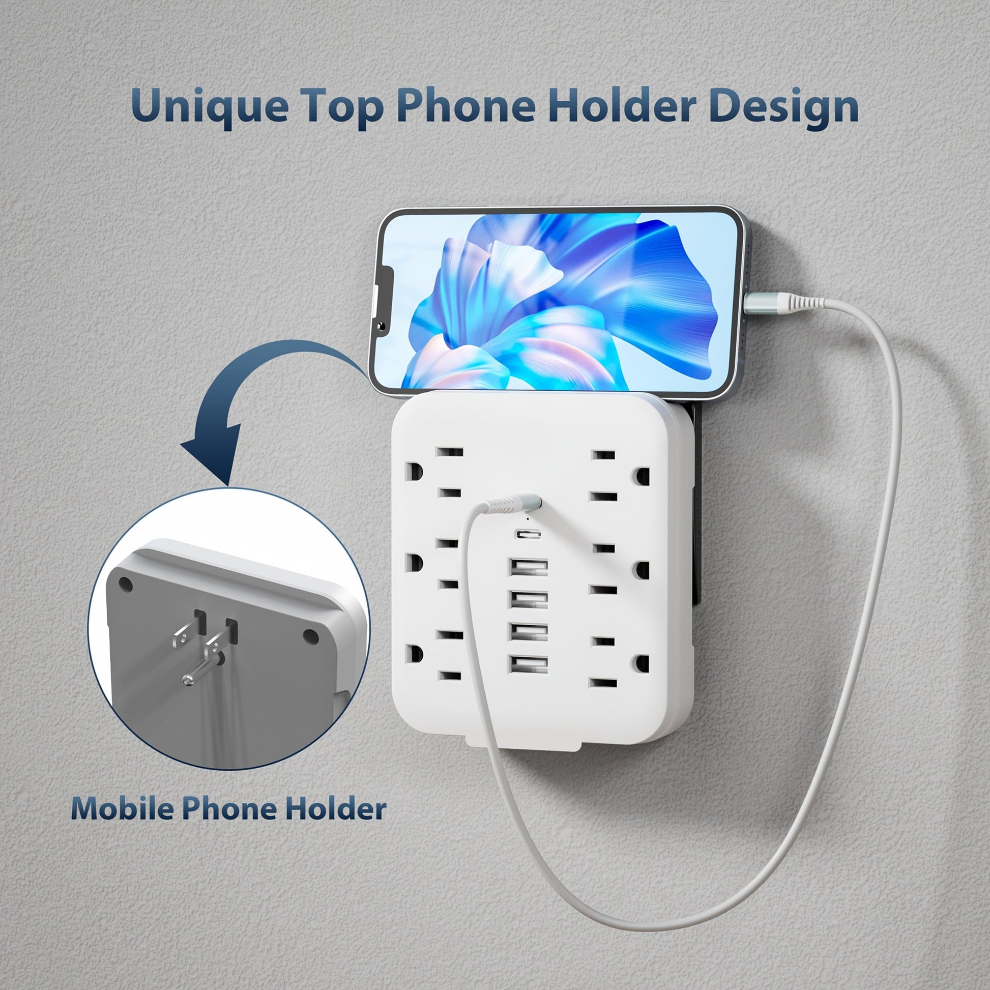 [12-in-1 Mini Power Adapter] 12-in-1 Mini Power Adapter | 6 AC Outlets, 4 USB, 2 Type-C | Sturdy, Durable, Portable | Multi-Outlet Wall Socket | Travel, Office, Home | Black & White - Buy online at  Vibe In Cart.