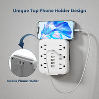 [12-in-1 Mini Power Adapter] 12-in-1 Mini Power Adapter | 6 AC Outlets, 4 USB, 2 Type-C | Sturdy, Durable, Portable | Multi-Outlet Wall Socket | Travel, Office, Home | Black & White - Buy online at  Vibe In Cart.