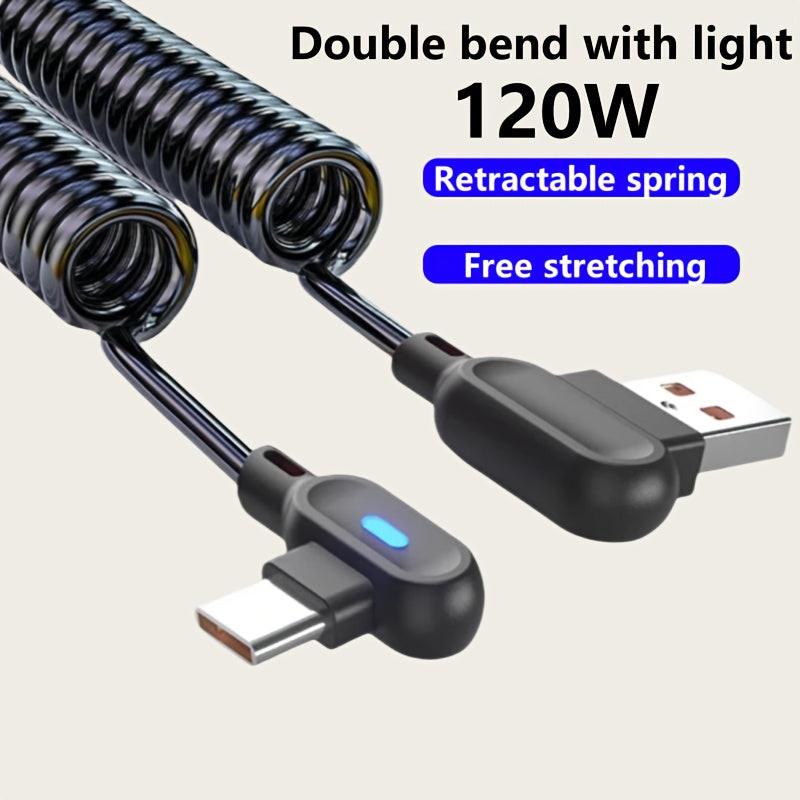 [120W Fast Car Charger] 120W Max Fast Charging Coiled Type-C Car Charger Cable | 90° Elbow Design for Smartphones & Tablets | YXQXYTW - Buy online at  Vibe In Cart.