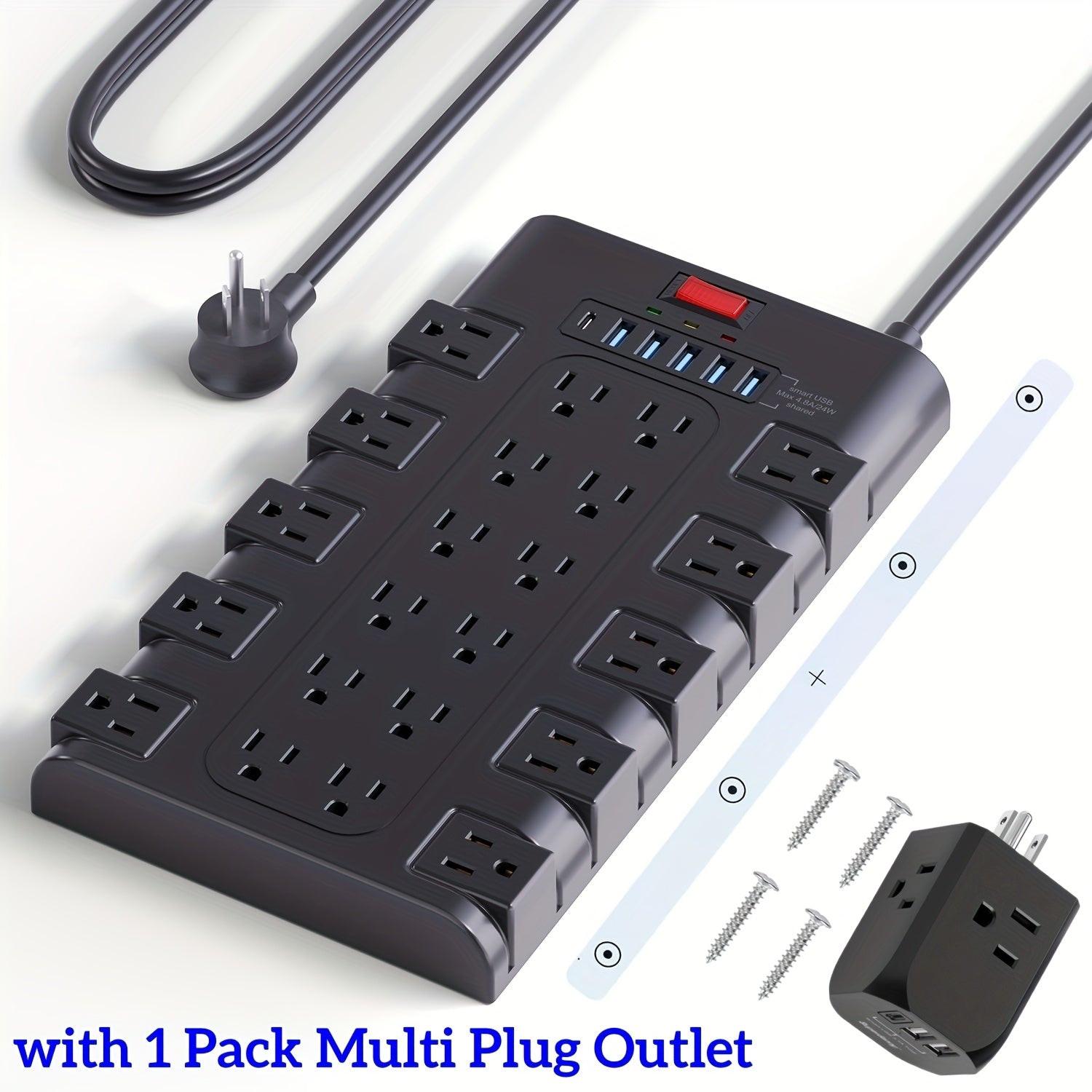 28-in-1 Surge Protector Power Strip with 22 Spacious AC Outlets(1875W/15A), 5/4 USB-A, 1/2 Type-C Ports, Control Switch, Overload Protection, Flat Plug Wall Mount, Space-Saving Extension Cord, Desk USB Charging Station for Ho - Buy online at  Vibe In Cart.