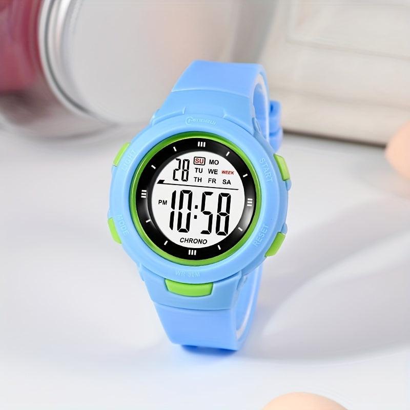 Kids Fashionable Sports Watch | 30m Water Resistance, Glow-in-the-Dark, Digital Display, Rubber Strap, Plastic Case, Button Battery, White Dial - Ideal for Boys and Girls, Perfect for School Supplies - Buy online at  Vibe In Cart.