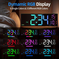 16.2'' Large Digital Wall Clock with Remote Control | Big LED, Dual Alarm, 8 RGB Colors, Auto Brightness, Date, Auto DST, Temperature, Night Light, Gym Clock for Living Room, Bedroom, Office Wall Decor - Maxstar - Buy online at  Vibe In Cart.