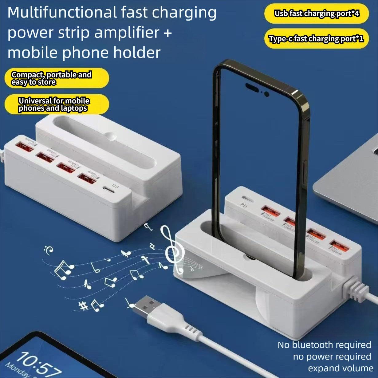[65W Multi-Functional Charger] 65W Multi-Functional Charger | 1pc with 3 USB-A/1 USB-C Ports, Built-in Stand & Amplifier, USB Charging Station for Smartphones, Tablets, Smart Devices - Compact Power Strip, Modern Charging Hub - Buy online at  Vibe In Cart.