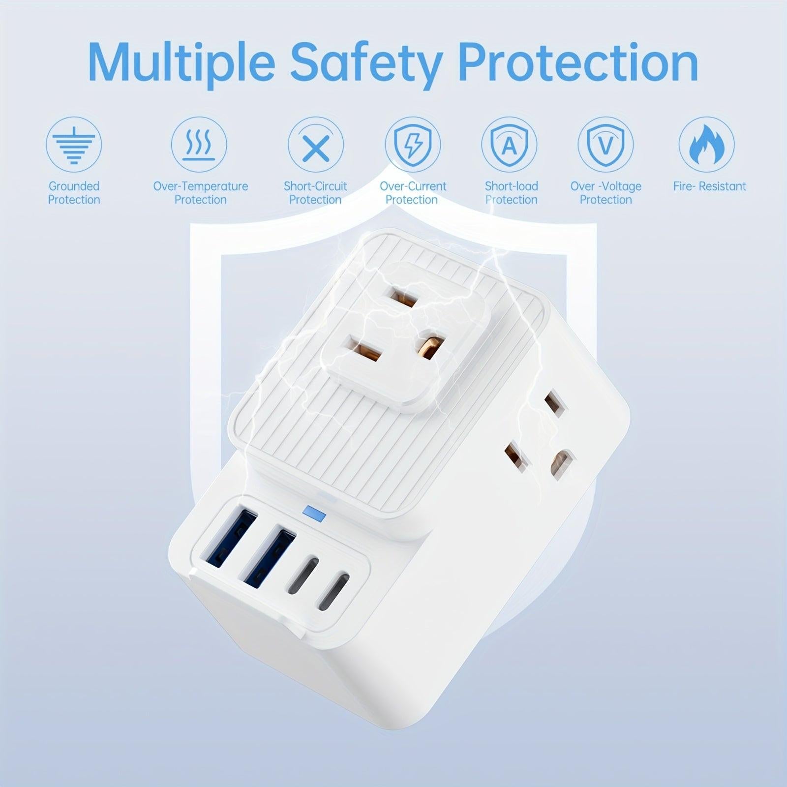 Portable Multifunction 7-in-1 Multi-Plug Outlet Extender with 3 Wide AC Outlets, 2 USB-A Ports and 2 USB-C Ports, Compact Power Strip Outlet Extender for Travel Home Office Dorm Essentials - Buy online at  Vibe In Cart.