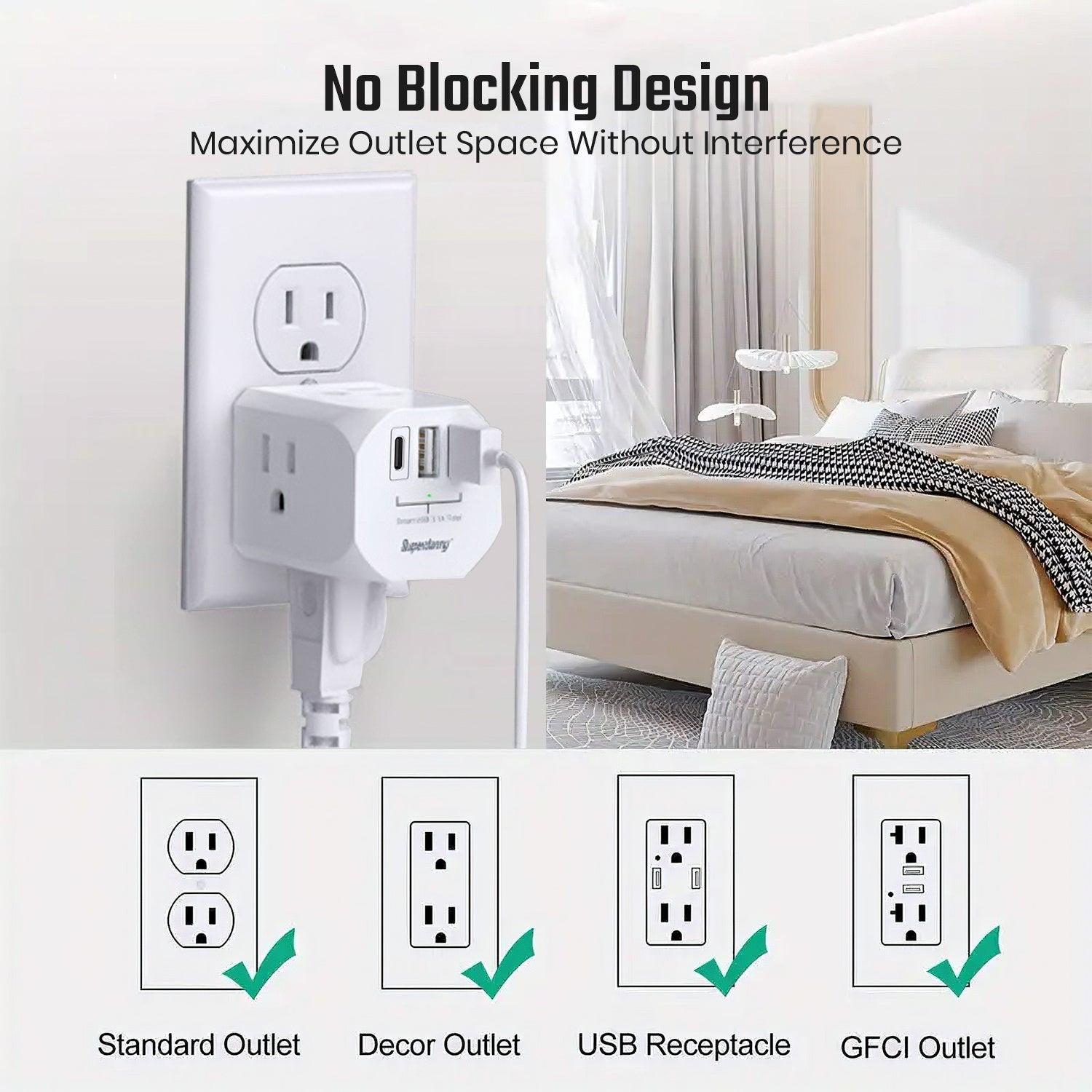 7 In 1 Multi Plug Outlet Extender With 3 USB Ports (1 USB-C) & 4 AC Outlets, 15A/1875W For Home, Office, Dorm & Travel - Ideal For Charging Multiple Devices - Buy online at  Vibe In Cart.