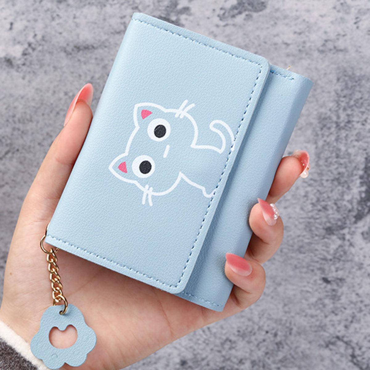 Cartoon Cat Print Girl Cute Coin Wallet PU Triple Fold Lady Card Bag Wallet Portable Document Storage Bag Student Coin Wallet Travel Wallet - Buy online at  Vibe In Cart.