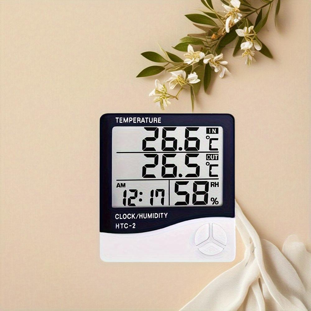 HTC-2 Temperature And Humidity Monitor with Clock, Alarm, And Calendar, Digital Thermometer Hygrometer for Indoor And Outdoor Use, Includes Back Stand for Home Or Office - Buy online at  Vibe In Cart.