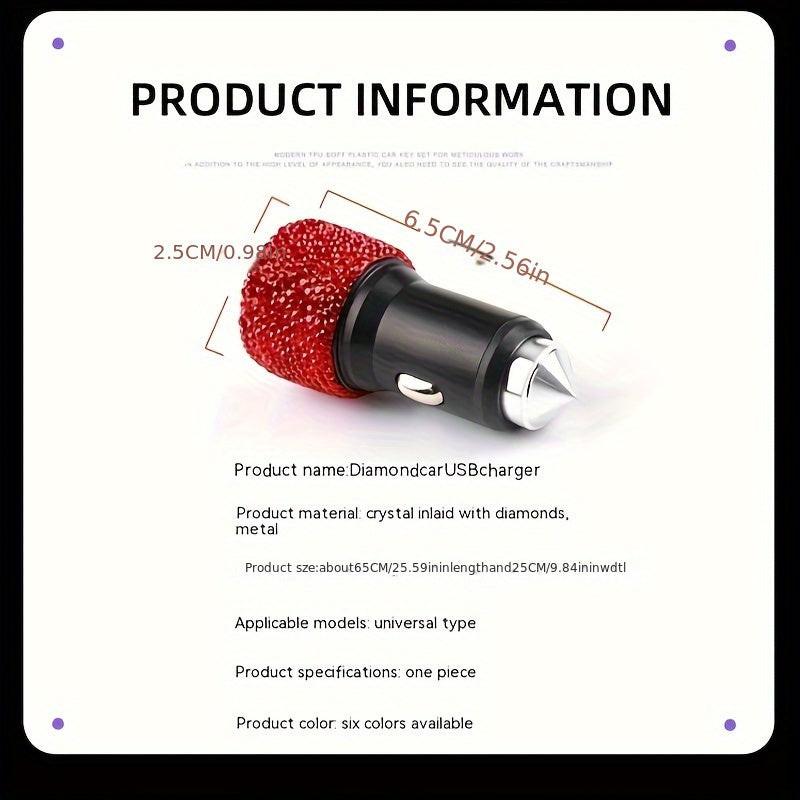 [Shiny Diamond Car Charger] Shiny Artificial Diamond Car Charger | Dual USB Ports, Lightweight Aluminum Alloy, Male to Male Connector, 12-24V Power Adapter, Car Interior Decor & Safety Hammer, Without Battery, Vehicle Accesso - Buy online at  Vibe In Cart.