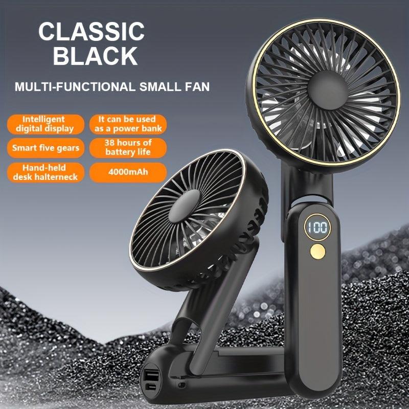 Foldable Handheld USB Fan with 4000mAh Battery and Digital Display