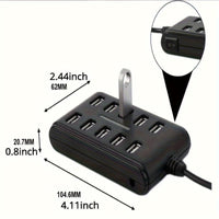 1pc Portable General Purpose Work Home With Switch ABS Plastic Double Row Ten Port USB HUB - Buy online at  Vibe In Cart.