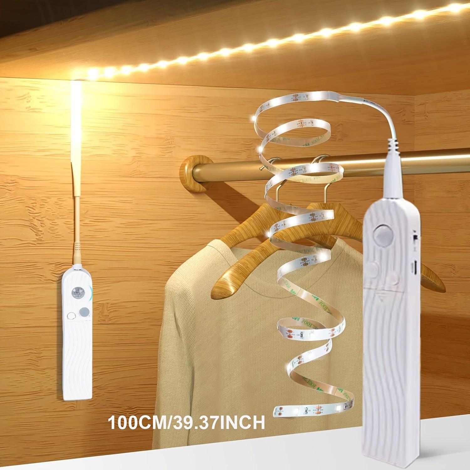 100cm/300cm/500cm Motion Sensor LED Strip Light, Battery-Powered Wall Mount for Wardrobe, Stairs, Pantry, Cabinet, Bed, Storage Cabinet, Powered, 3000K Warm White - Buy online at  Vibe In Cart.