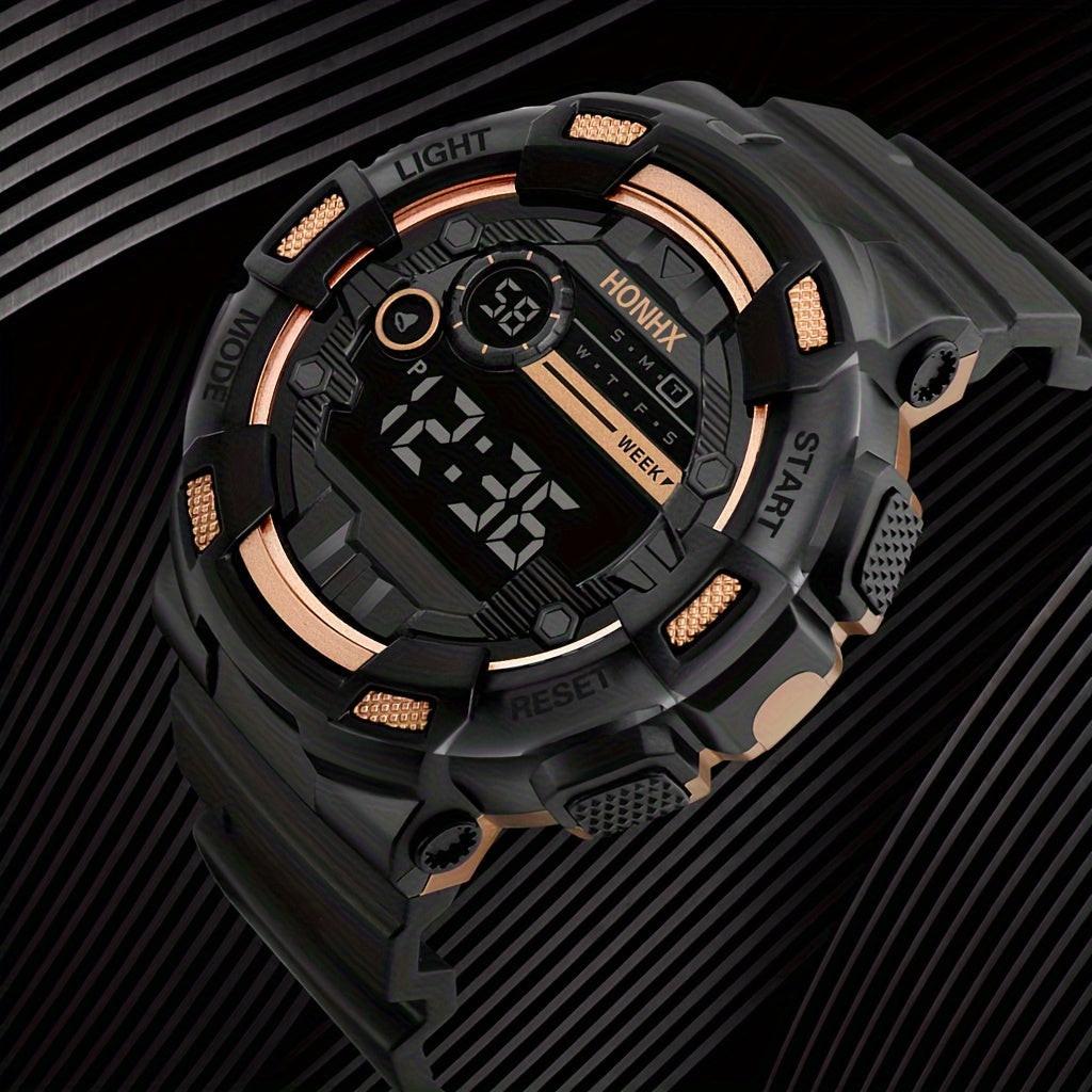 [HONORX Digital Sports Watch] HONORX Digital Sports Watch | Sleek Black with Rose Golden Accents, Silicone Band, Battery-Powered, Non-Waterproof, Casual Style with Easy-to-Read Display - Buy online at  Vibe In Cart.